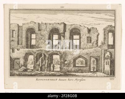 Vista dell'interno rovinato del monastero di Koningsveld, 1573; Koningsvelt all'interno del suo murasien 1573. Faccia a parte dell'interno rovinato del monastero di Koningsveld distrutto nel 1572 vicino a Delft, nella situazione intorno al 1573. In primo piano due spettatori. Foto Stock