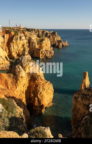 Ponta da Piedade faro farol a Lagos, in Portogallo Foto Stock