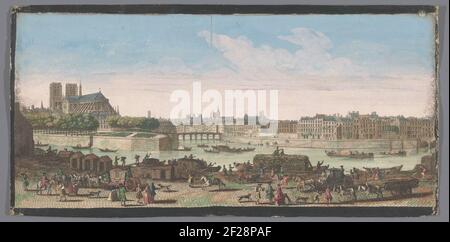 Gezicht Op di Stad Parijs Gezien vanaf di Miramion Quay; un'altra vüe particolare di Parigi, dalla nostra signora fino al ponte del Tournelle.in il mezzo del ponte Rouge sulla Senna e la Cattedrale di Notre Dame. Sullo sfondo il Municipio, la Chiesa Saint-Jean-en-Strike e la Chiesa Saint-Gervais-Saint-Protais. Nell'UnderMaster UNA regola del testo francese. Foto Stock