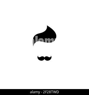 Silhouette della testa dell'uomo con capelli e baffi. Signore nero semplice avatar. Isolato su bianco. Illustrazione piatta Barber Vector. Illustrazione Vettoriale