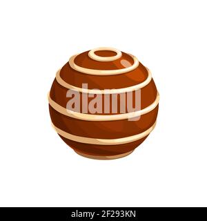 Icona vettore caramelle al cioccolato. Dolce choco a forma di palla con strisce bianche a spirale. Scuro, latte o cioccolato amaro, caramelle di cacao, pati Illustrazione Vettoriale