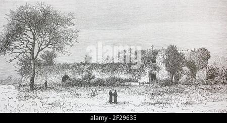 Le rovine del cimitero di Mokwa. Incisione di 1882. Foto Stock