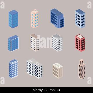 dodici edifici icone Illustrazione Vettoriale