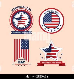 icone del giorno del memoriale Illustrazione Vettoriale