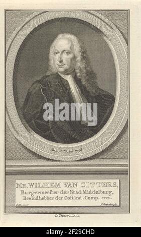 Portret van Willem van Citters; il sig. Wilhelm van Citters.Bust di Willem van Citters in un ovale. Il ritratto poggia su una base su cui il suo nome e il suo titolo in tre regole in olandese. Foto Stock