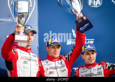 03 NATHANAEL BERTHON (fra), DERANI Pipo (BRA), DUVAL Loic (fra), RIBELLIONE R13 - GIBSON REGATA RIBELLIONE, podio ritratto durante il Campionato Mondiale FIA WEC Endurance 2019 4 ore di Silverstone, Inghilterra, dal 30 agosto al 1 settembre - Foto Antonin Vincent / DPPI Foto Stock