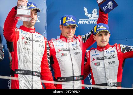 03 NATHANAEL BERTHON (fra), DERANI Pipo (BRA), DUVAL Loic (fra), RIBELLIONE R13 - GIBSON REGATA RIBELLIONE, podio ritratto durante la FIA WEC World Endurance Championship 2019 4 ore di Silverstone, Inghilterra, dal 30 agosto al 1 settembre - Foto Antonin Vincent / DPPI Foto Stock