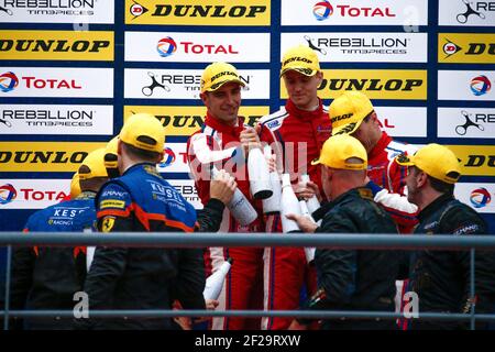 51 PIER GUIDI Alessandro (ita), NIELSEN Nicklas (dnk), LAVERGNE Fabien (fra), Luzich Racing, Ferrari 488 GTE Evo, Action Podium durante la ELMS European le Mans Series 2019, 4 ore di Portogallo dal 25 al 27 ottobre a Portimao - Photo Paulo Maria / DPPI Foto Stock