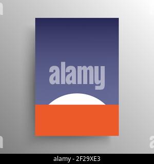 Design artistico minimalista piatto e astratto per la decorazione di copertine e poster o pareti, vettoriale. Alba sul pianeta rosso per il design degli interni. Illustrazione Vettoriale