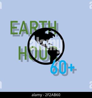 L'illustrazione mostra un'immagine della terra grande. C'è una parola che è ora di Terra 60+. Foto Stock