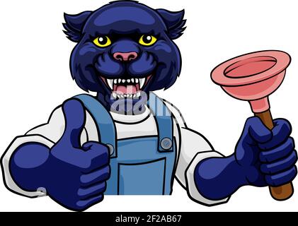 Panther idraulico Cartoon Mascot pistone di tenuta Illustrazione Vettoriale