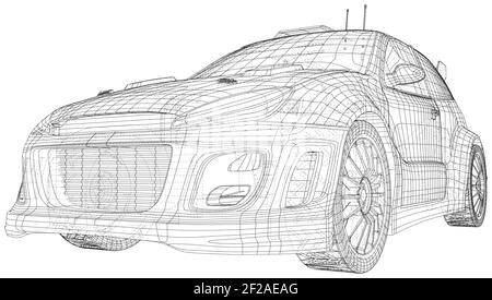 Telaio a filo vettoriale per auto da corsa su sfondo bianco. Trasporto automatico Illustrazione Vettoriale