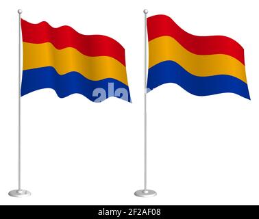 bandiera di armenia su flagpole ondeggiante nel vento. Elemento di design per le vacanze. Punto di verifica per i simboli della mappa. Vettore isolato su sfondo bianco Illustrazione Vettoriale