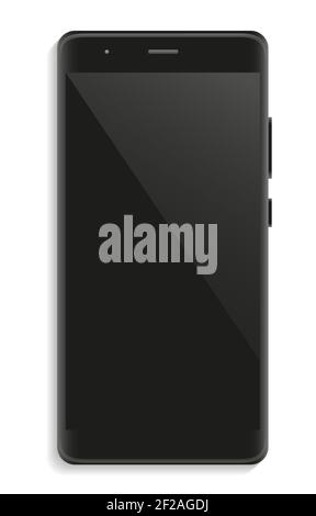 Telefono moderno con touchscreen nero vuoto isolato su bianco per il design. Illustrazione vettoriale Illustrazione Vettoriale