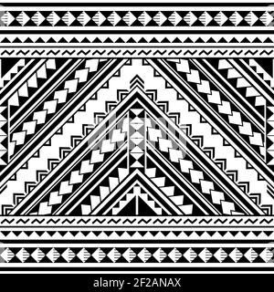 Modello vettoriale senza cuciture geometrico polinesiano, design hawaiano tribale bianco e nero ispirato all'arte del tatuaggio Maori Illustrazione Vettoriale