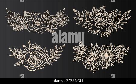 Floreale bordo arrangiamento elegant.Ink linea style.Flower foglia botanica design. Illustrazione Vettoriale