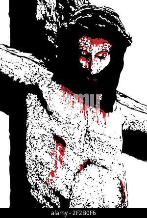 Gesù Cristo crocifisso sulla croce. Religione cristiana e cattolica. Illustrazione vettoriale. Illustrazione Vettoriale