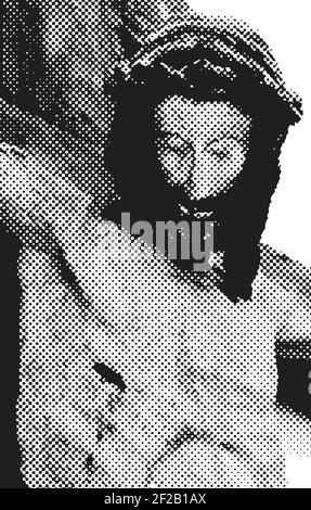 Gesù Cristo crocifisso sulla croce. Religione cristiana e cattolica. Illustrazione vettoriale. Illustrazione Vettoriale