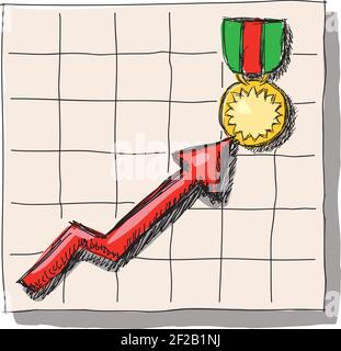 Freccia di un grafico rosso. Disegno vettoriale a mano libera. Illustrazione Vettoriale