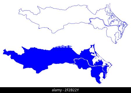 Provincia di Rovigo (Italia, Repubblica Italiana, Veneto o Veneto) mappa illustrazione vettoriale, schizzo della mappa della provincia di Rovigo Illustrazione Vettoriale