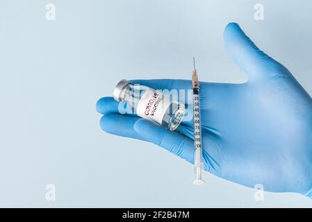 Concetto e background del vaccino del coronavirus. Foto Stock