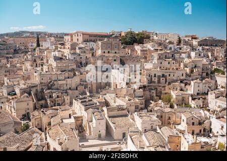 Case scavate nella grotta dei Sassi nell'oldtown di Matera, Basilicata Foto Stock