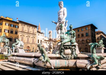 Fontana di Nettuno a Firenze in Toscana Foto Stock