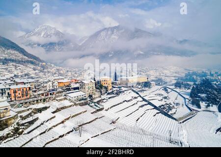 Valtellina (IT), Sondrio, Sant'Anna, Convento di San Lorenzo, veduta aerea Foto Stock