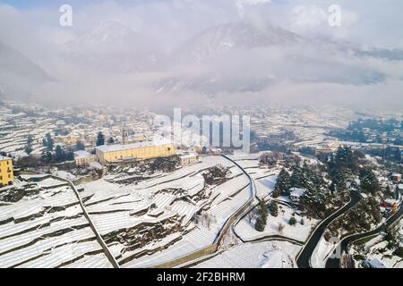 Valtellina (IT), Sondrio, Sant'Anna, Convento di San Lorenzo, veduta aerea Foto Stock
