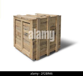 Casse di legno isolato su sfondo bianco Foto Stock