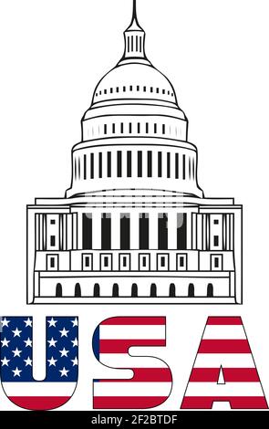 Icona vettoriale del campidoglio degli stati uniti edificio washington DC american congresso bianco simbolo design su sfondo bianco Illustrazione Vettoriale
