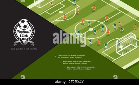 Concetto di torneo di calcio con giocatori che giocano a calcio su un parco giochi verde in un'illustrazione vettoriale di stile piatto Illustrazione Vettoriale