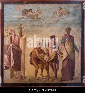 'Alcestis e Admetus' fresco nell'antico sito romano di Pompei, vicino a Napoli. Fu completamente distrutta dall'eruzione del Vesuvio. Foto Stock