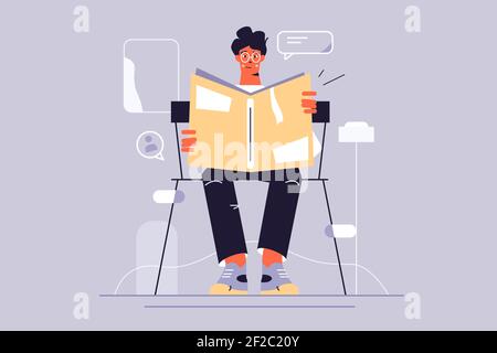 Giovane uomo quotidiano di lettura Illustrazione Vettoriale