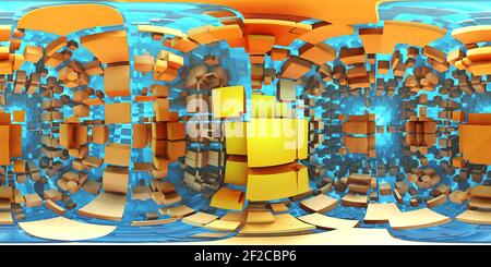 labirinto alieno a 360 gradi, sfondo labirinto astratto, proiezione equirettangolare, mappa ambientale. Panorama sferico HDRI. illustrazione 3d Foto Stock
