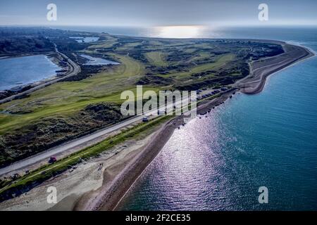 Vista aerea del campo da golf Hayling Golf Club a Links La punta occidentale di Hayling Island e vicino al ingresso mare sulla spiaggia al Porto di Langston con il K Foto Stock