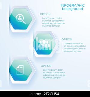 Layout opzionale dell'infografica aziendale in stile carta con marcatori esagonali e testo esplicativo, illustrazione vettoriale piatta Illustrazione Vettoriale