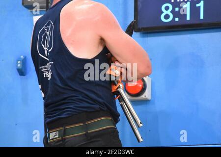 Calum Shaw Shearing per la Scozia a WORLD CHAMPS, Francia 2019 Foto Stock