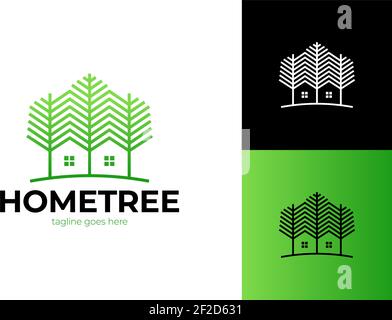 Modello logo Green Wood Resident Vector. Modello di disegno di due alberi incorporano con una casa che ha fatto da un semplice. È buono per simbolizzare un pro Illustrazione Vettoriale