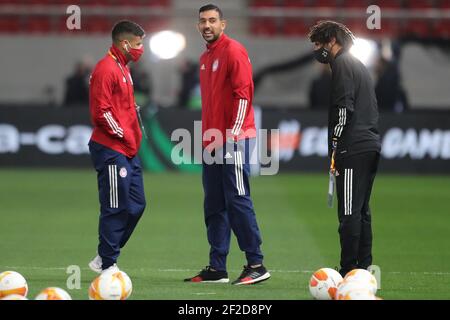 PIREO, GRECIA - MARZO 11: Squadra di Olympiakos durante l'Olympiacos / Arsenal - UEFA Europa League Round di 16 tappa uno partita tra Olympiacos FC An Foto Stock