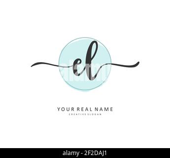 EL scrittura a mano della lettera iniziale e logo della firma. Un logo iniziale di calligrafia concettuale con elemento modello. Illustrazione Vettoriale
