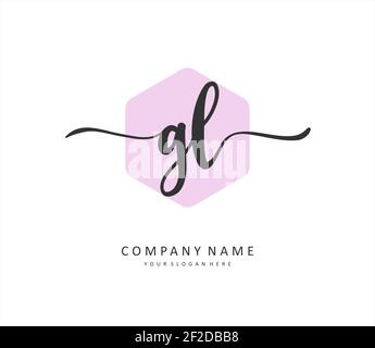 GL scrittura a mano della lettera iniziale e logo della firma. Un logo iniziale di calligrafia concettuale con elemento modello. Illustrazione Vettoriale