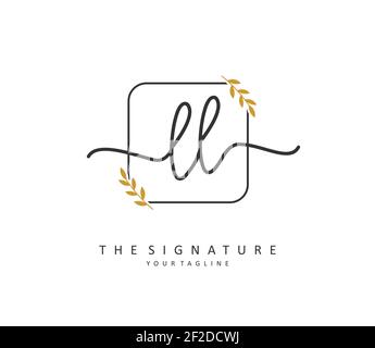 LL scrittura a mano della lettera iniziale e logo della firma. Un logo iniziale di calligrafia concettuale con elemento modello. Illustrazione Vettoriale