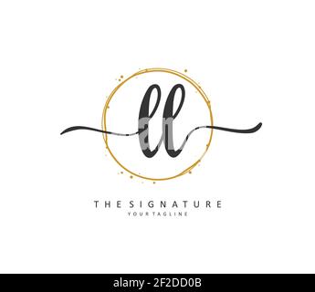LL scrittura a mano della lettera iniziale e logo della firma. Un logo iniziale di calligrafia concettuale con elemento modello. Illustrazione Vettoriale