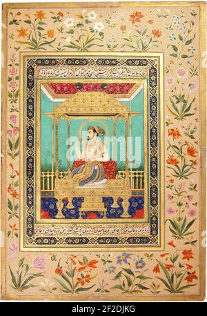 Ritratto di Shah Jahan sul Throne di Peacock. Foto Stock