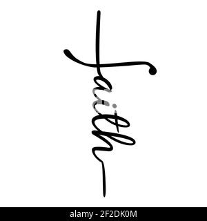 Citazione del cristianesimo per il design. Segno croce Faith su sfondo bianco. Stile piatto. Simbolo di fede a forma di croce. Foto Stock