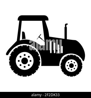 icona del trattore su sfondo bianco. simbolo del trattore agricolo. stile piatto. simbolo del trattore nero. Foto Stock