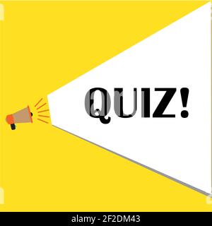 quiz dell'icona del diffusore di marketing su sfondo bianco. Quiz con simboli di bolla vocale. Segno del quiz. Stile piatto. Altoparlante con bolla vocale. Foto Stock