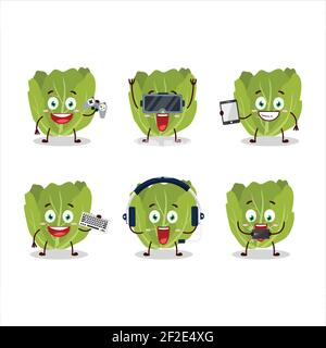 I personaggi dei cartoni animati di Romain letuce giocano con vari simpatici emoticon. Illustrazione vettoriale Illustrazione Vettoriale