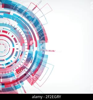 Moderno sfondo astratto di tecologia virtuale con coloratissima forma rotonda illustrazione vettoriale piatta lato sinistro Illustrazione Vettoriale